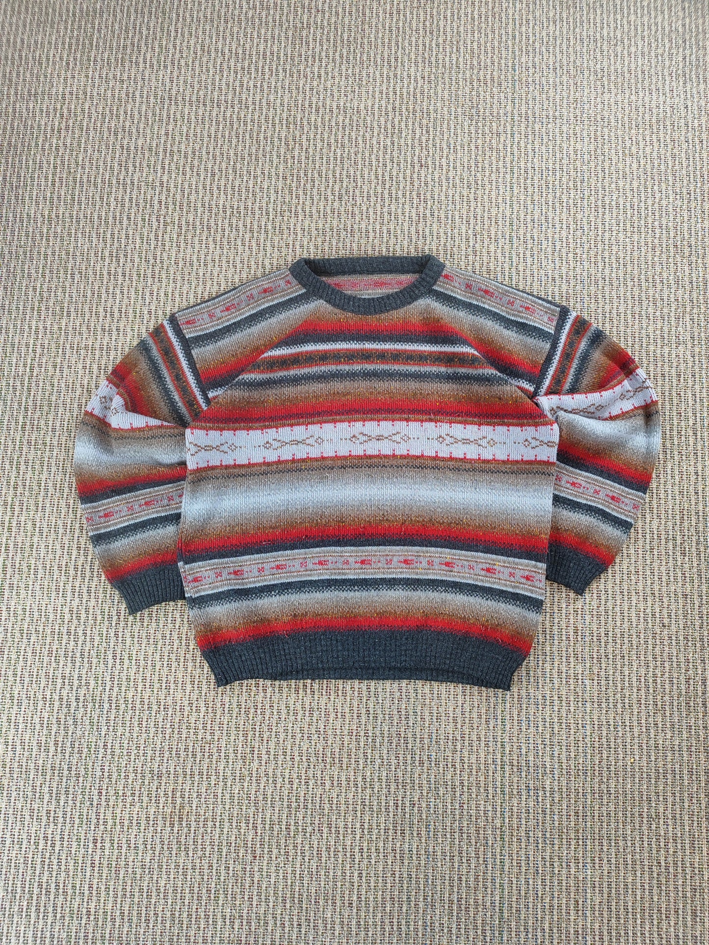 90S VIBRANT PATTERN KNIT JUMPER (L)