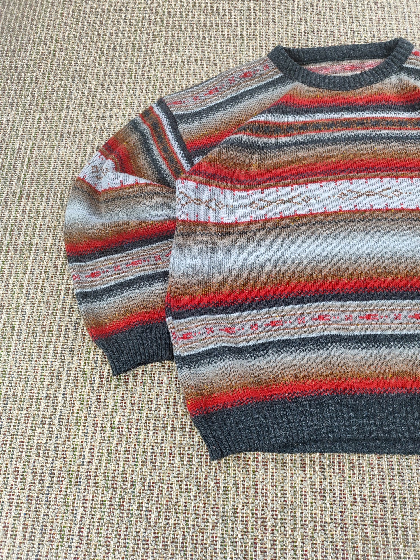 90S VIBRANT PATTERN KNIT JUMPER (L)