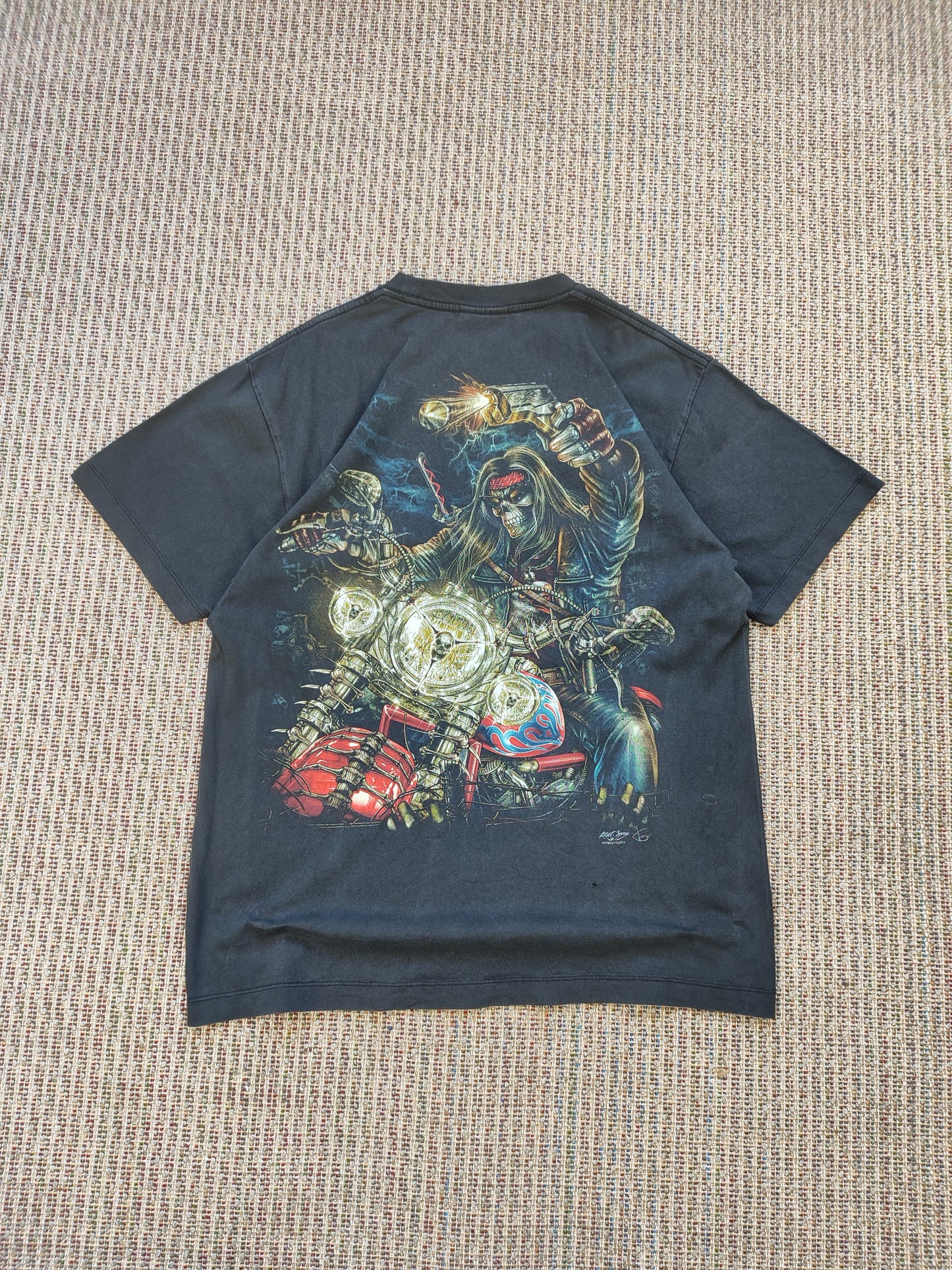 90s GRAPHIC SKULL T-SHIRT BIKER (L)