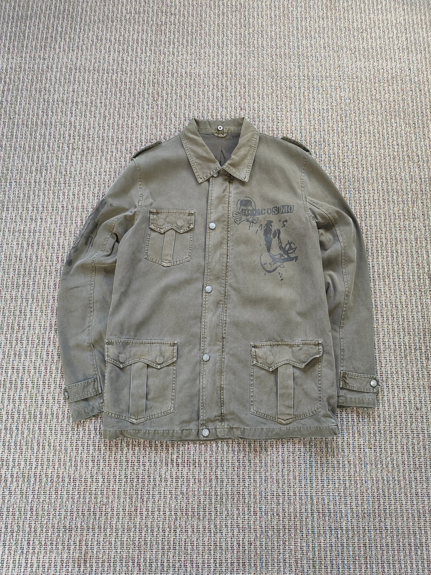 VINTAGE LIGHT COLLARED JACKET W/ GRAPHICS (M)