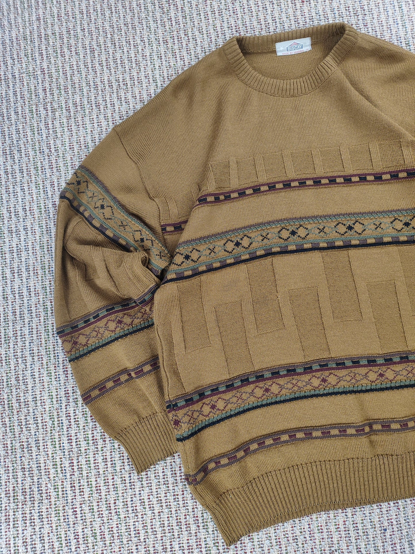 90S ABSTRACT GRANDAD KNIT JUMPER (L)
