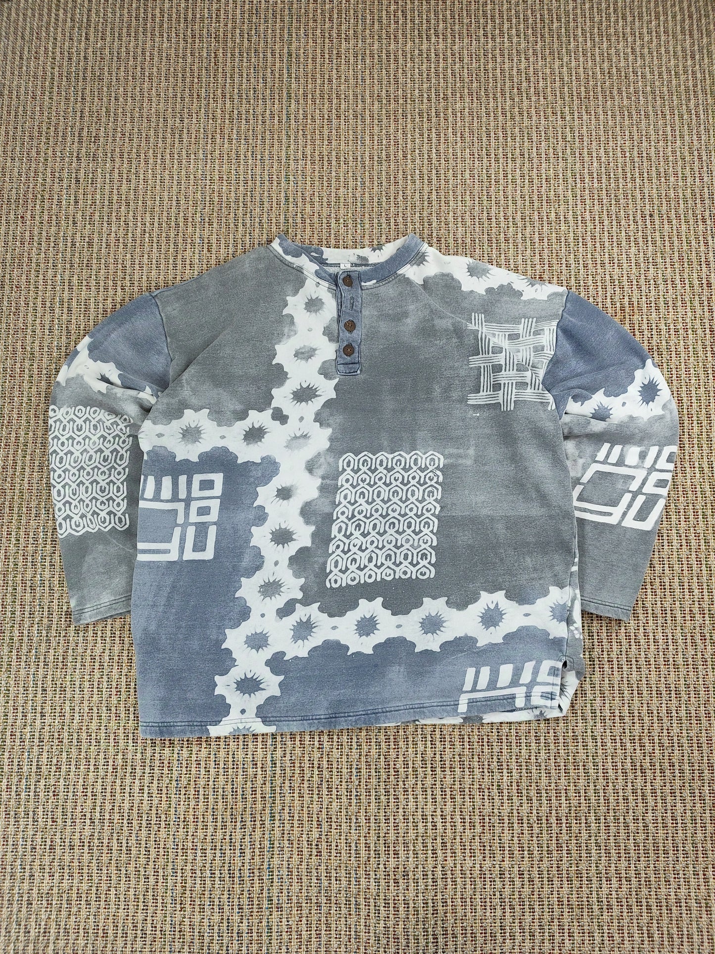 VINTAGE TIE DYE STYLE BUTTONED SWEATSHIRT (L)