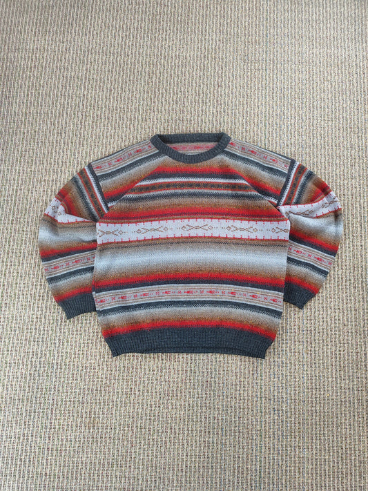 90S VIBRANT PATTERN KNIT JUMPER (L)