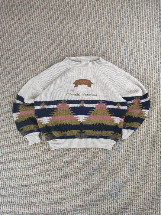 90S EMBROIDERED KNIT GRANDAD JUMPER (L)