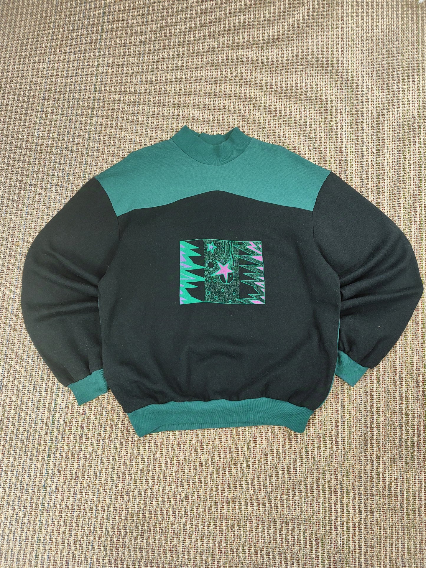 VINTAGE 80S GRAPHIC COLOUR BLOCK SWEATSHIRT (M)