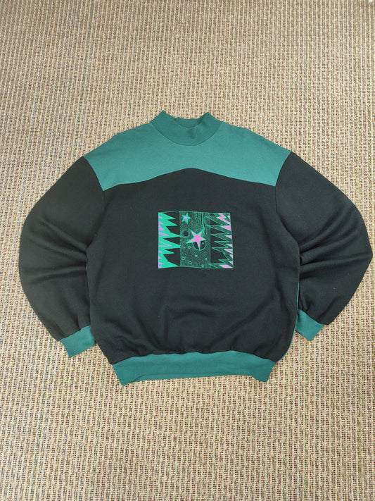 VINTAGE 80S GRAPHIC COLOUR BLOCK SWEATSHIRT (M)