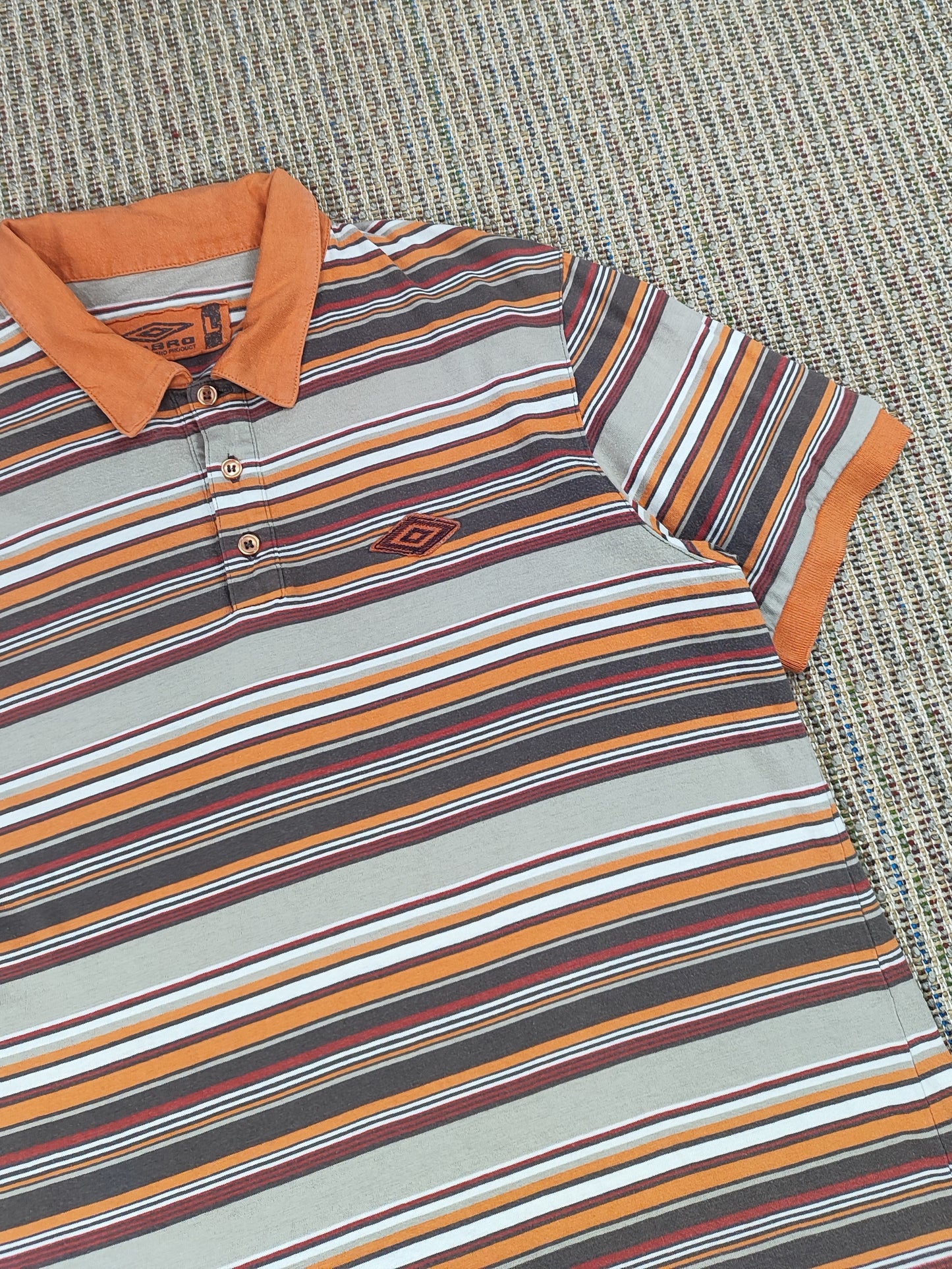 Y2K UMBRO STRIPED POLO SHIRT (L)