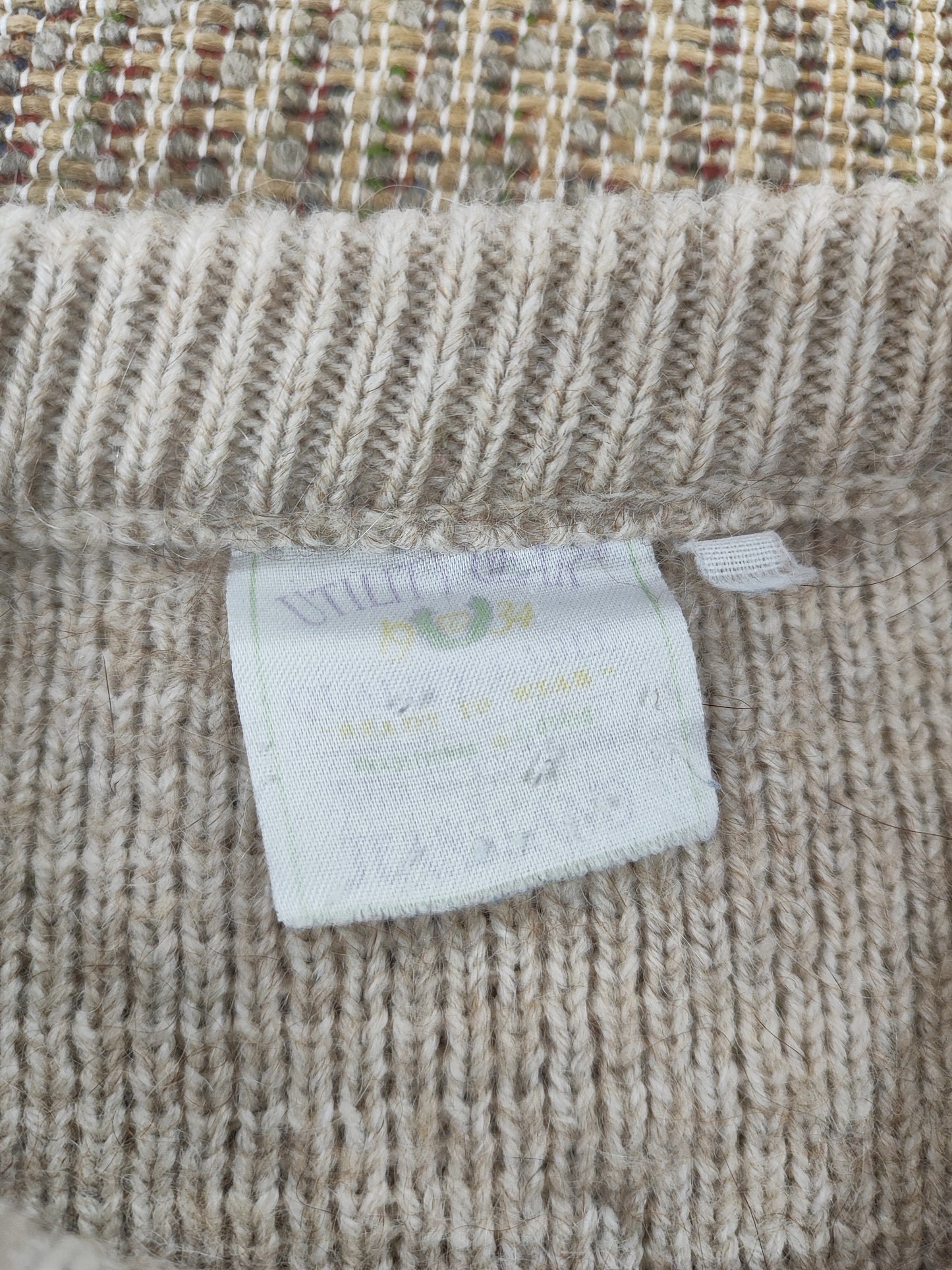 90S EMBROIDERED KNIT GRANDAD JUMPER (L)