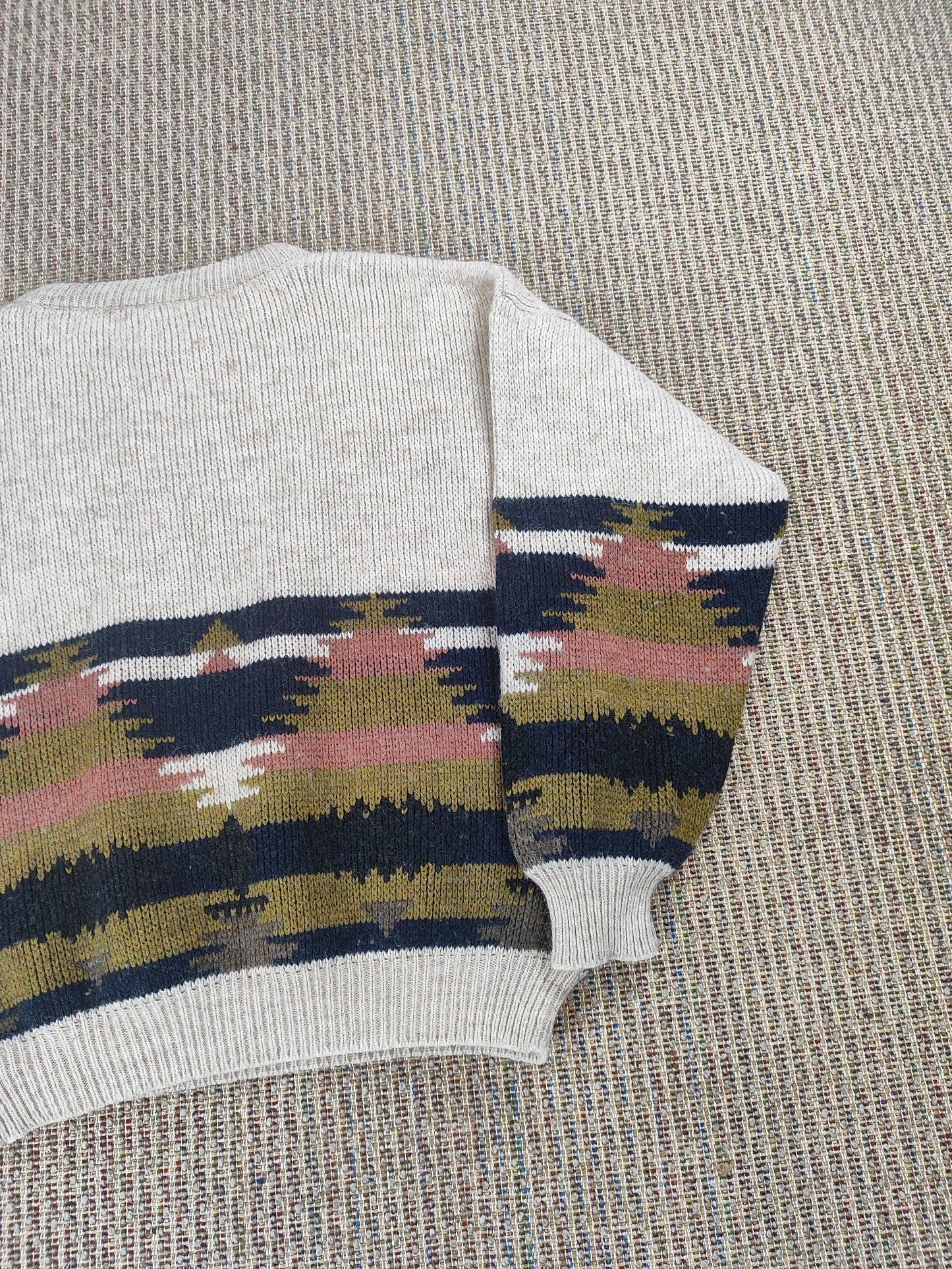 90S EMBROIDERED KNIT GRANDAD JUMPER (L)