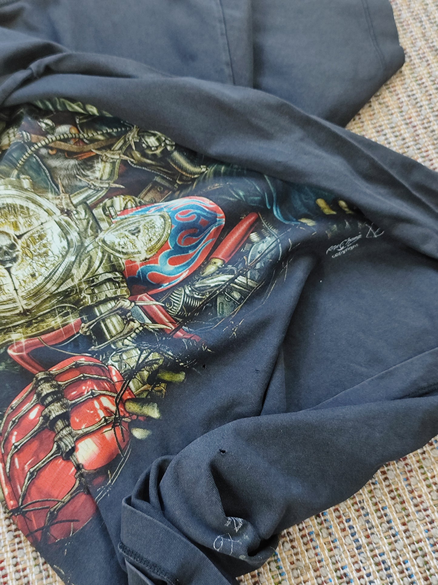 90s GRAPHIC SKULL T-SHIRT BIKER (L)