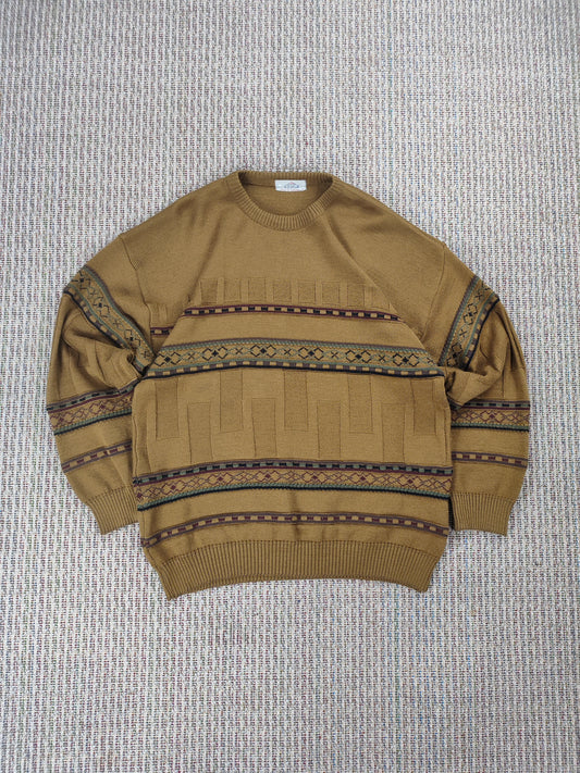 90S ABSTRACT GRANDAD KNIT JUMPER (L)