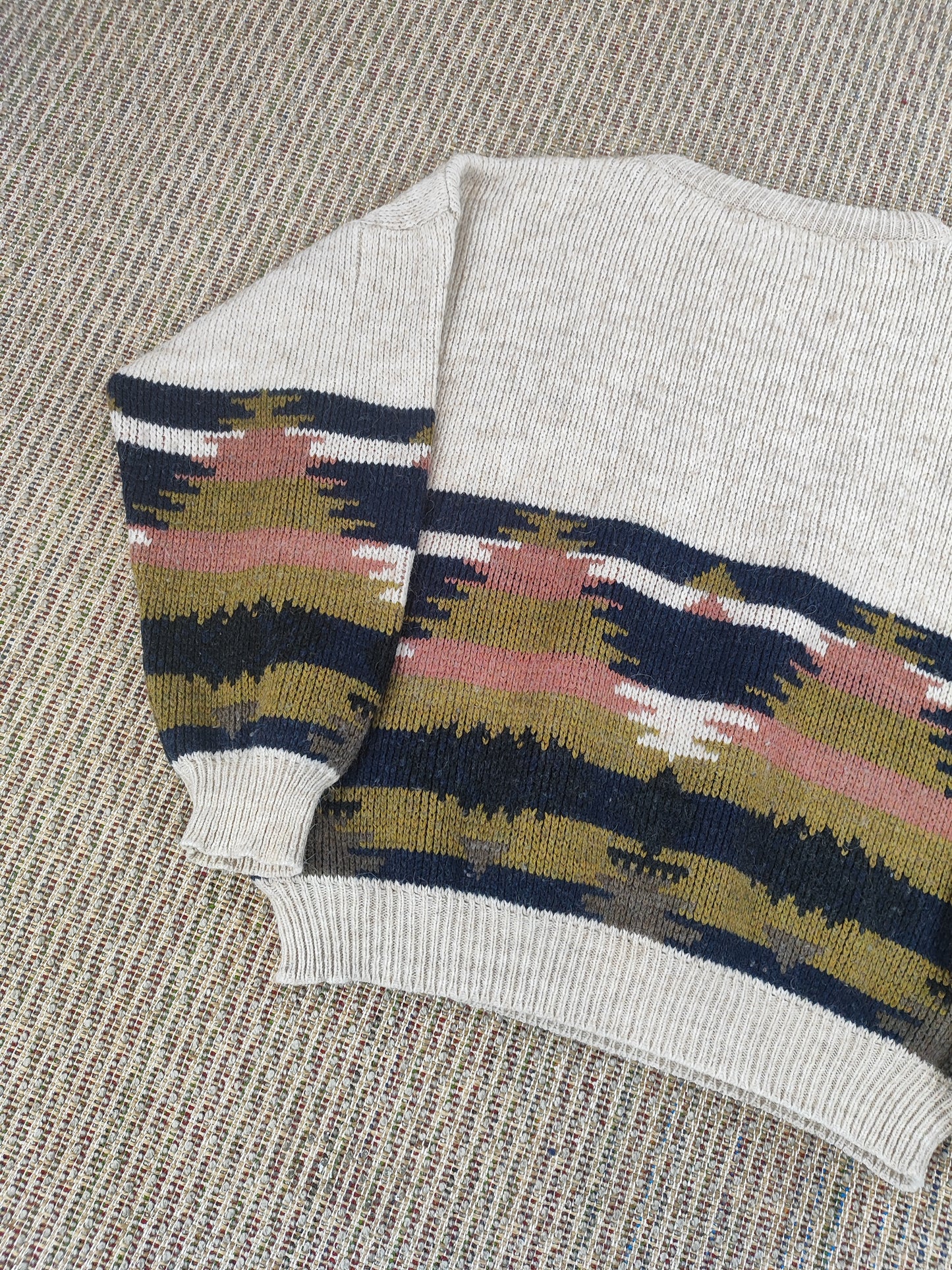 90S EMBROIDERED KNIT GRANDAD JUMPER (L)