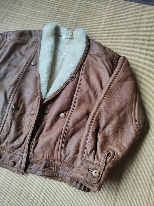 90S VINCI LEATHER SHEARLING JACKET (XL)