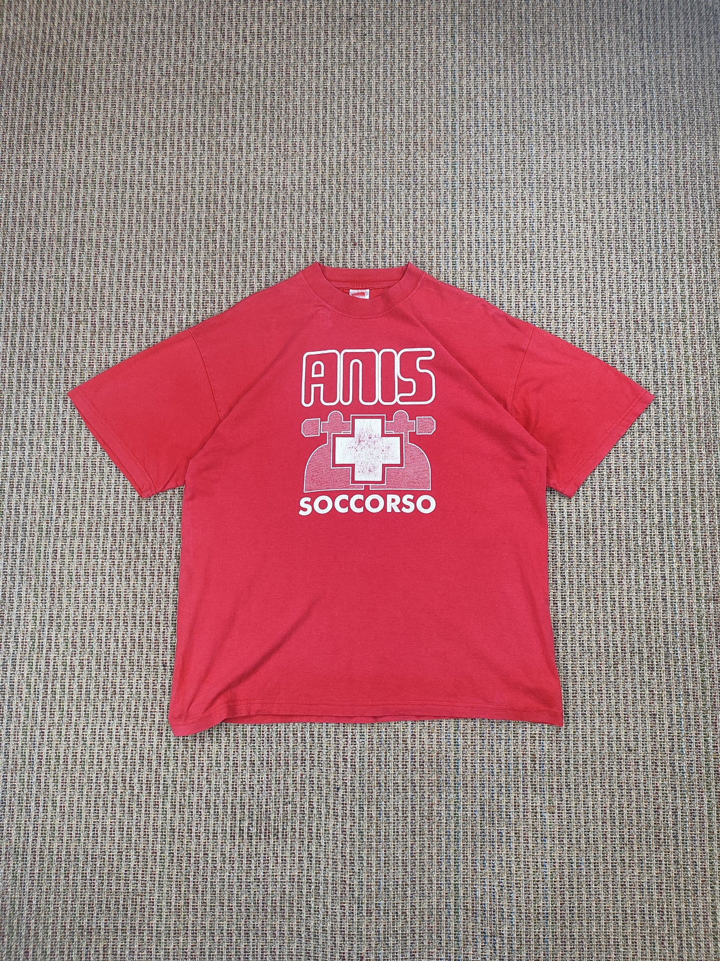 90S RED GRAPHIC T-SHIRT (L)