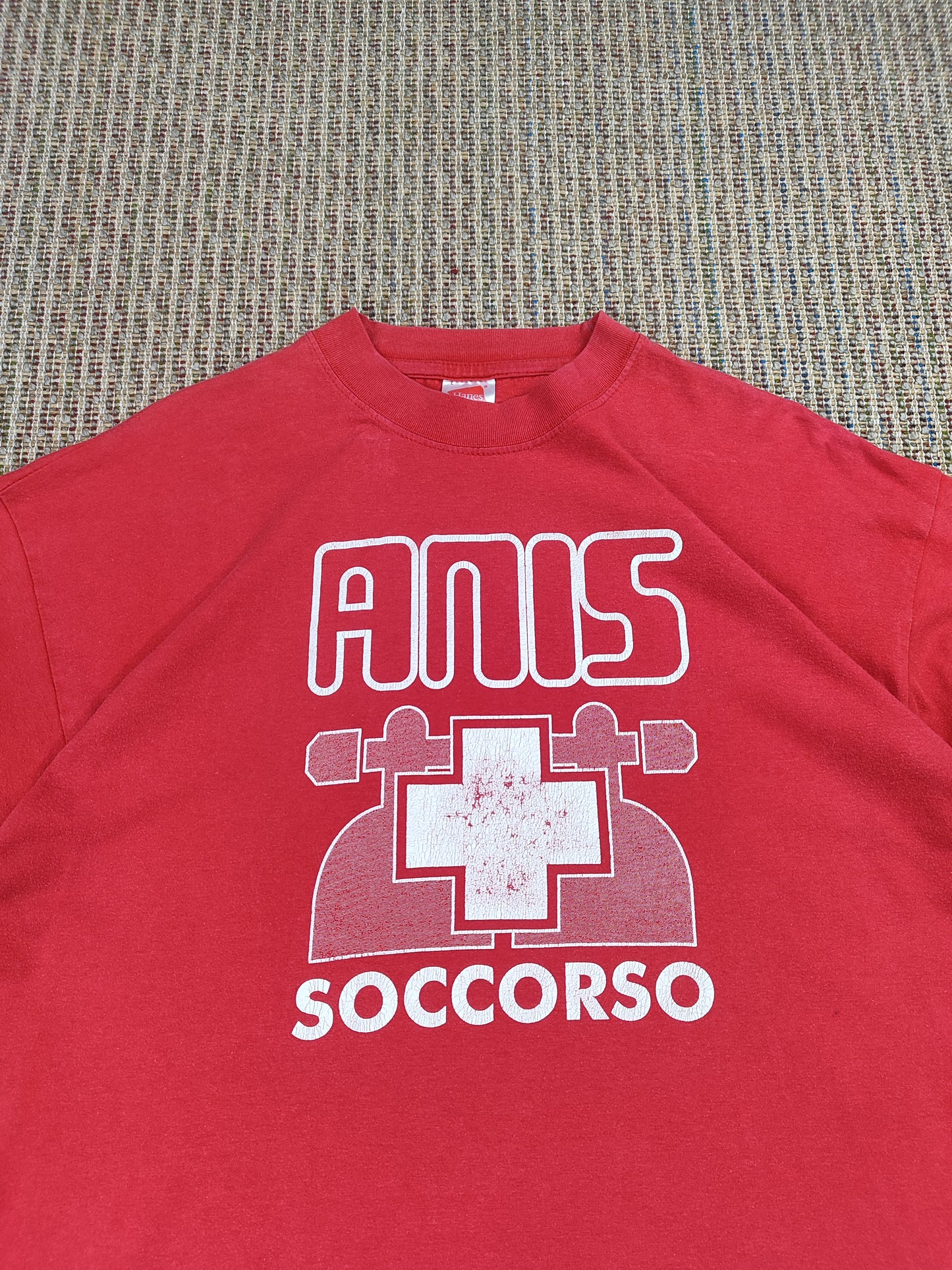 90S RED GRAPHIC T-SHIRT (L)
