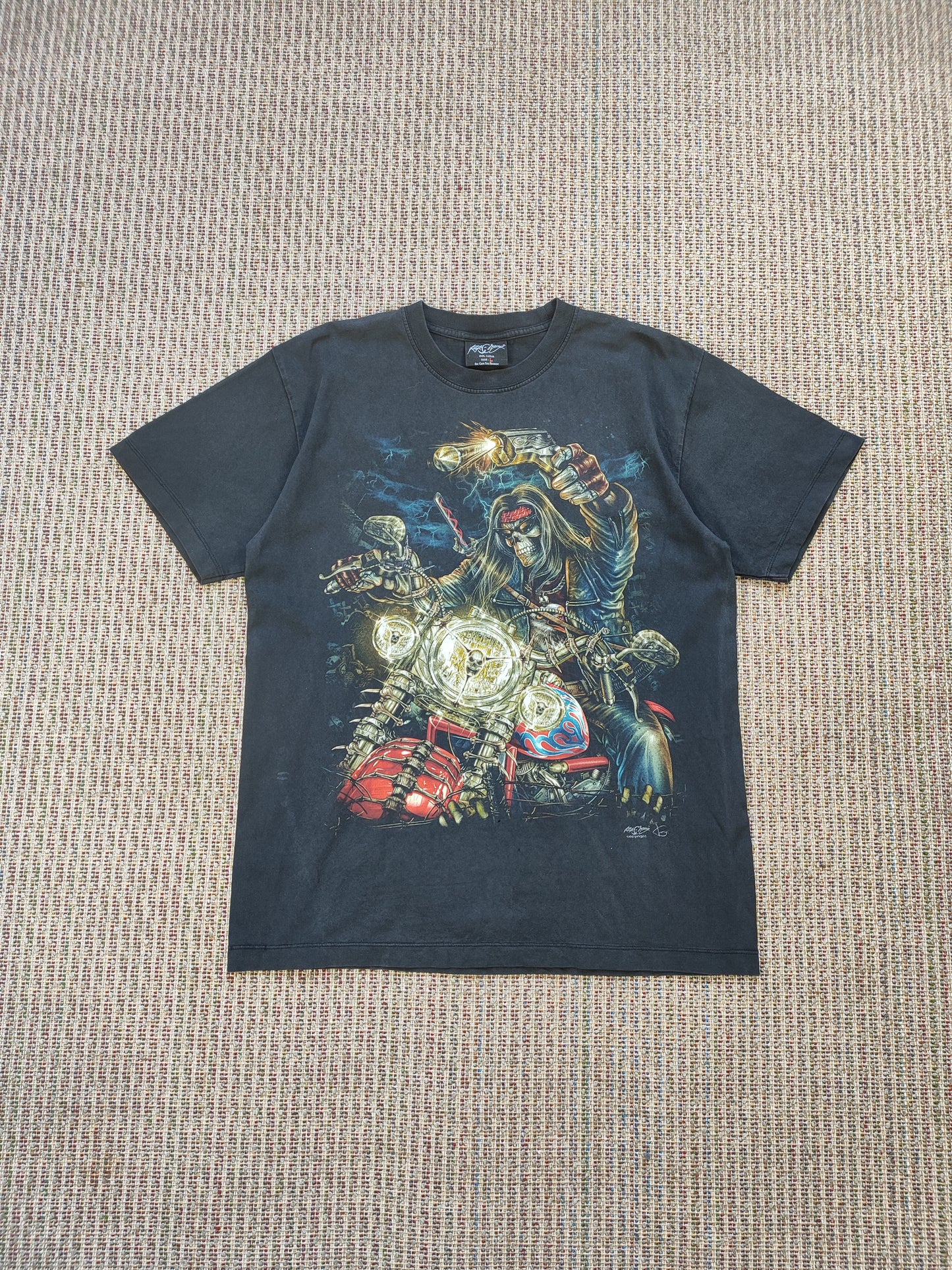 90s GRAPHIC SKULL T-SHIRT BIKER (L)